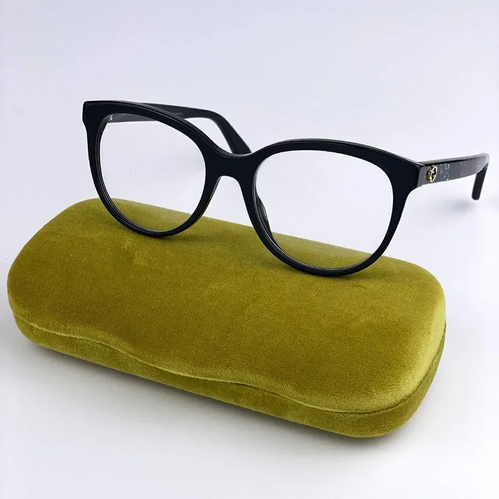 SALE! NEW GUCCI LOGO GG0329O 004 Black Multicolor Round Women Eyeglasses